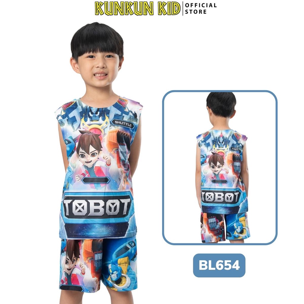 Quần áo trẻ em in 3d sát nách hoạt hình tobot size đại từ 10-40kg Kunkun Kid BL654 thun lạnh cho bé trai 3-12 tuổi
