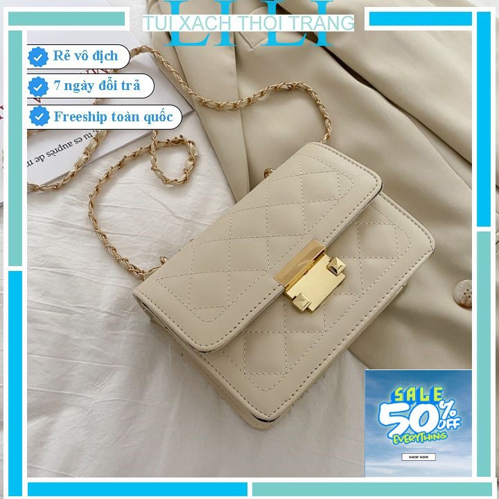 Túi xách nữ trần trám 💖💖 Túi đeo chéo họa tiết trần trám size 18cm dáng vuông khóa kẹp. J7770!