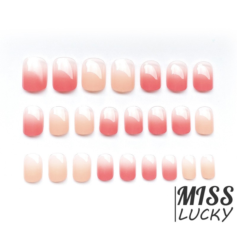 Bộ 24 móng tay giả màu hồng gradient thời trang cho nữ