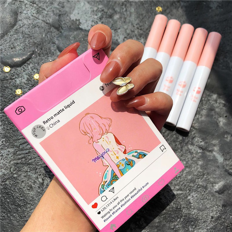 MUGE LEEN 5 màu / set son bóng nước trái cây retro matte lip gloss set son môi cô gái dễ thương son bóng lâu trôi không thấm nước | BigBuy360 - bigbuy360.vn