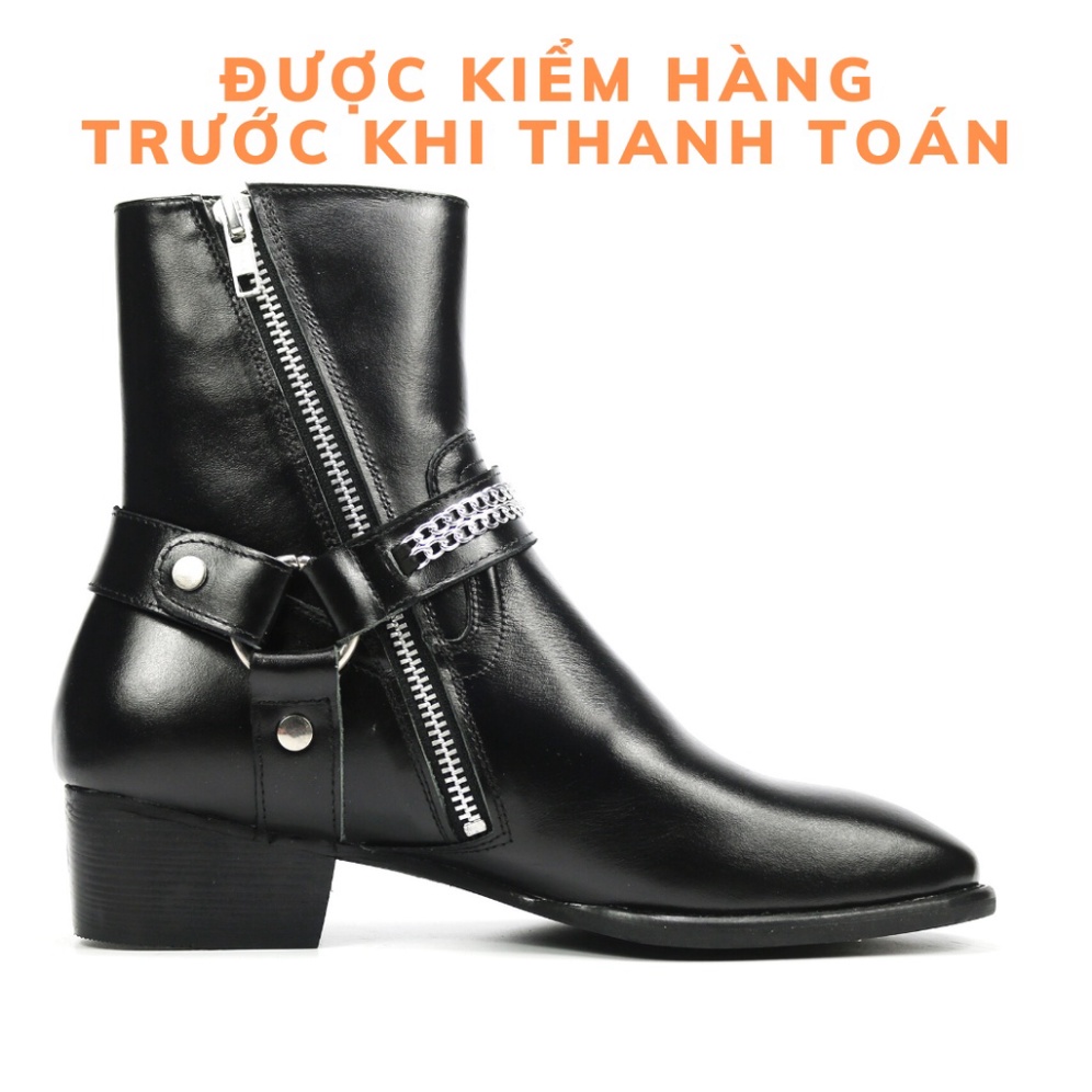 Giày Harness boots cao cổ thời trang nam chất liệu da bò nguyên tấm đế gỗ độn 4.5cm