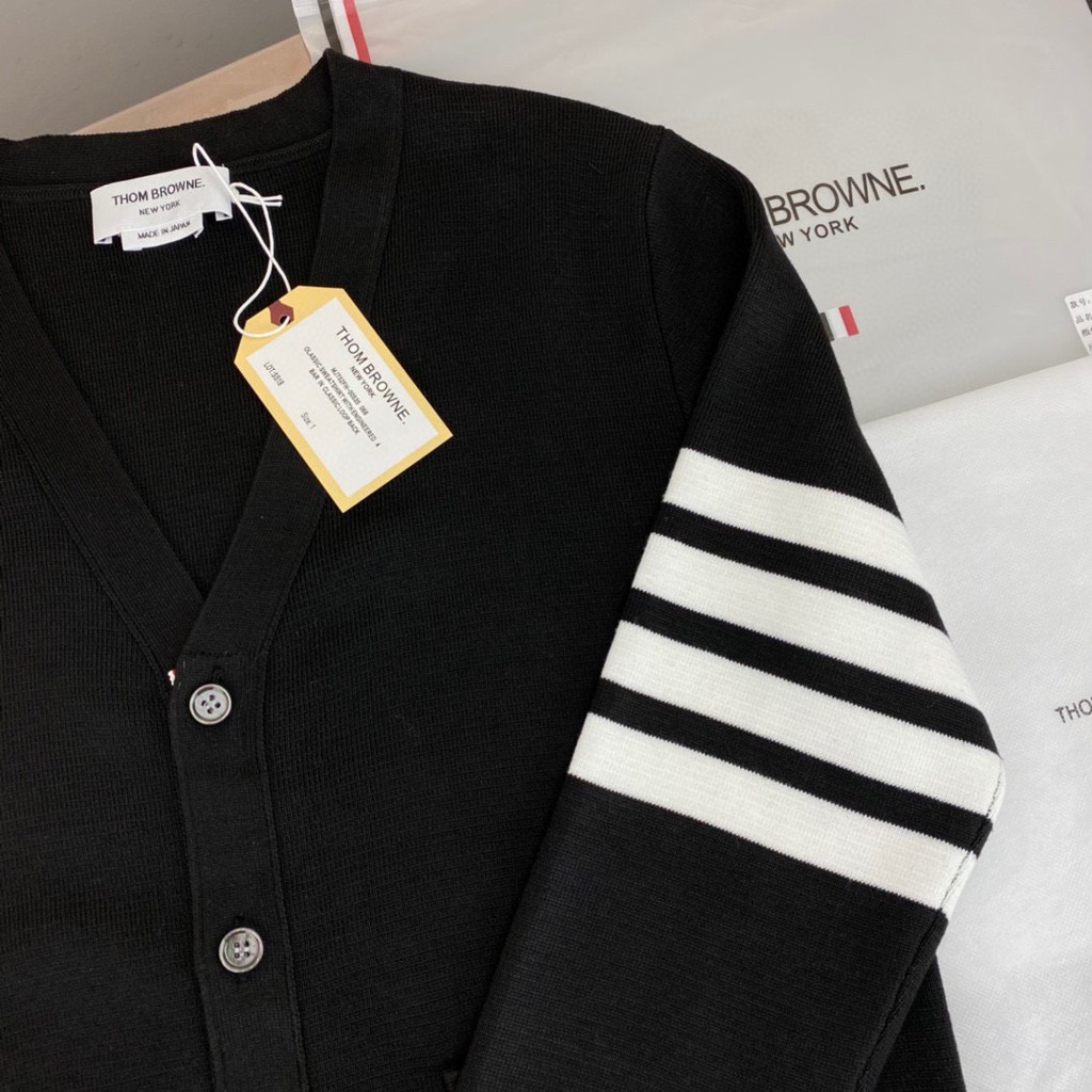 Áo Khoác Cardigan TB THOME BROWNE Black SS21 bản cao cấp, Áo len dệt kim THOME BROWNE kẻ sọc màu đen cho các cặp đôi