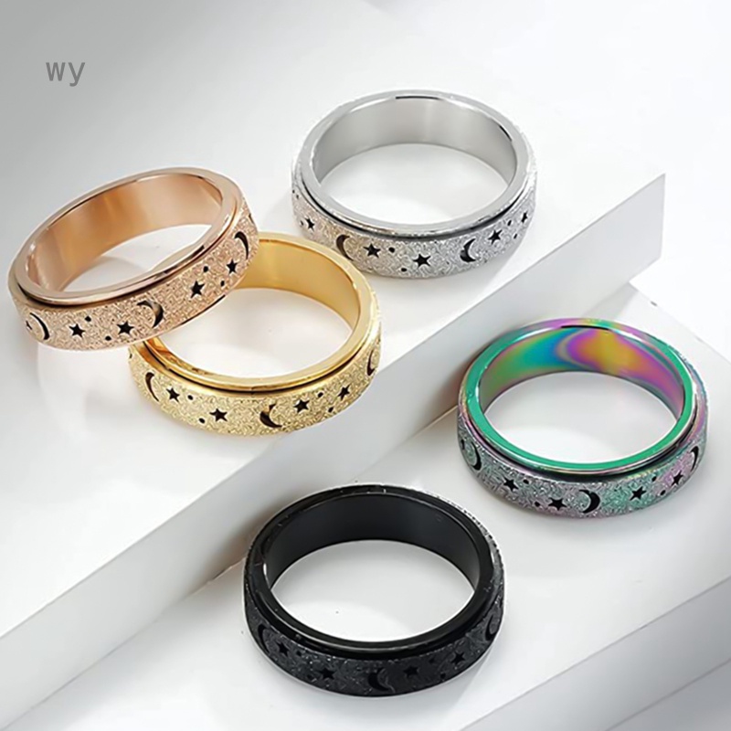 Nhẫn Thép Titan Xoay Mặt Trăng Và Ngôi Sao Thời Trang Cho Nam
