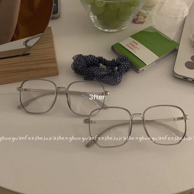 insSimple Gray Ultra Light Anti Blue-Ray Plastic Glasses Couple Concave Shape Face without Makeup Gadget Face-Looking Small Plain Glasses