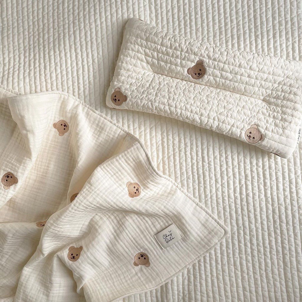 Chăn Xô Muslin Cho Bé Sơ Sinh Hoạ Tiết Hình Gấu Đáng Yêu, Chất Mềm mại,Thấm Hút Mồ Hôi Không Kích Ứng Da Bé-Unun kisd