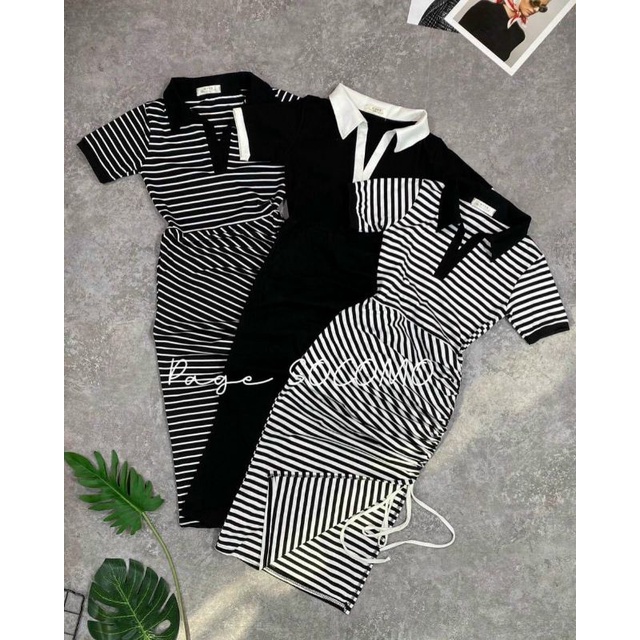 Đầm polo rút dây nhúng 1 bên