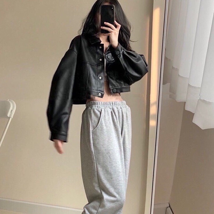 Áo khoác da croptop basic, áo khoác da nữ phong cách cá tính trẻ trung năng động mặc đi chơi đi học 