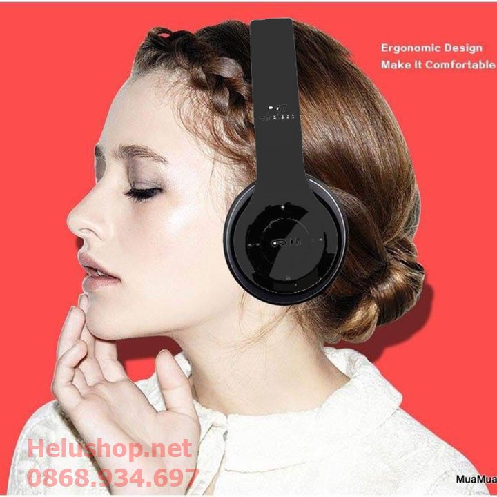 Tai nghe Bluetooth không dây chụp tai cao cấp có khe thẻ nhớ Bluetooth P47  Có mic,khe cắm thẻ nhớ,FM