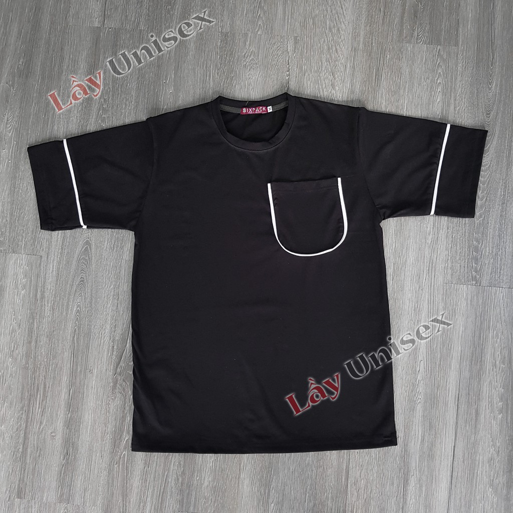 Áo tee đen basic viền trắng tay lửng form rộng unisex