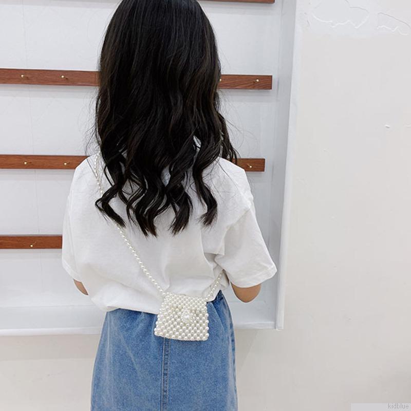 Túi đeo chéo mini đính hạt ngọc trai dễ thương cho bé gái