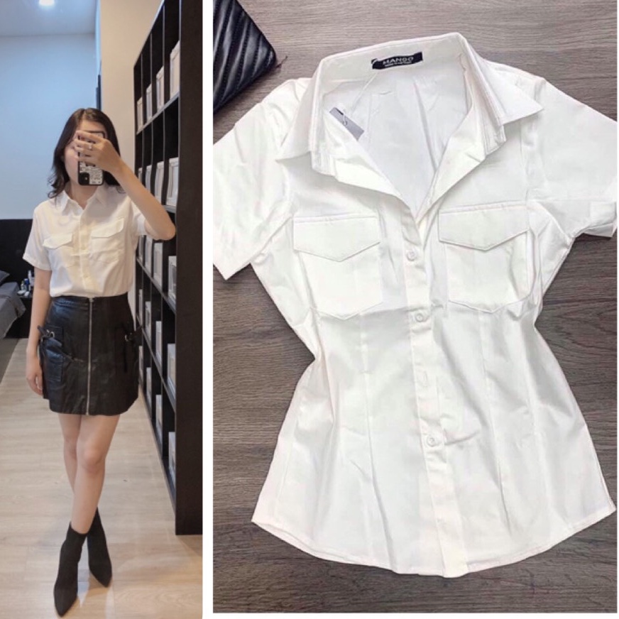 💖 Áo Sơ Mi Nữ 2 Túi 💖 Màu Trắng và Màu Đen 💖 Cá Tính 💖 | BigBuy360 - bigbuy360.vn