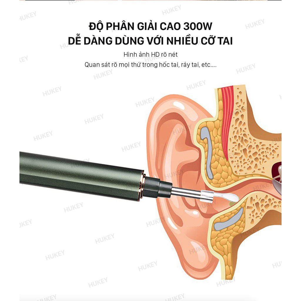 Dụng Cụ Lấy Ráy Tai Thông Minh HUKEY Visual Earpick T1 PRO Có Camera Siêu Nhỏ 3.5mm Không Dây