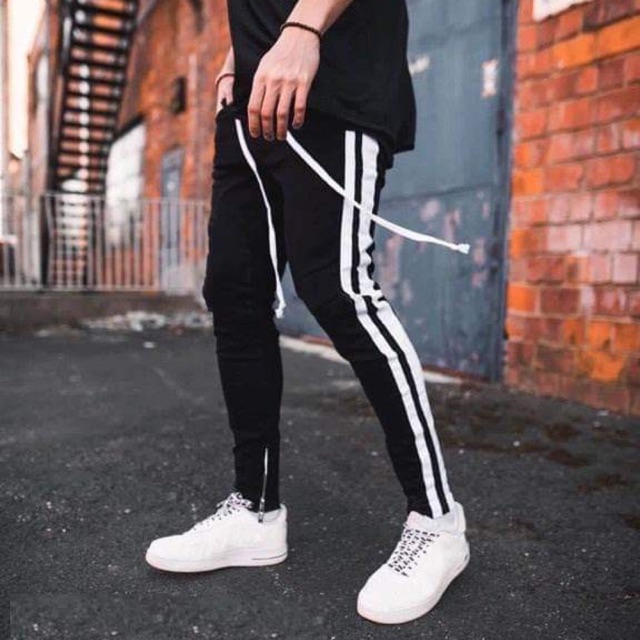 Quần thể thao nam track pants 2 sọc trắng chất liệu cotton co giãn thoải mái