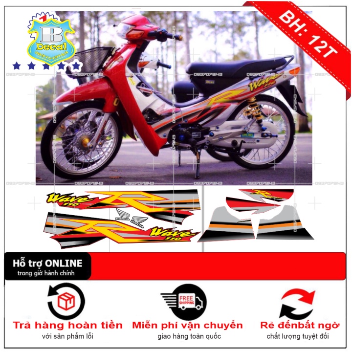 ( Quí khách vui lòng mang ra tiệm cho thợ dán ) Tem wave R 2016 đỏ bạc