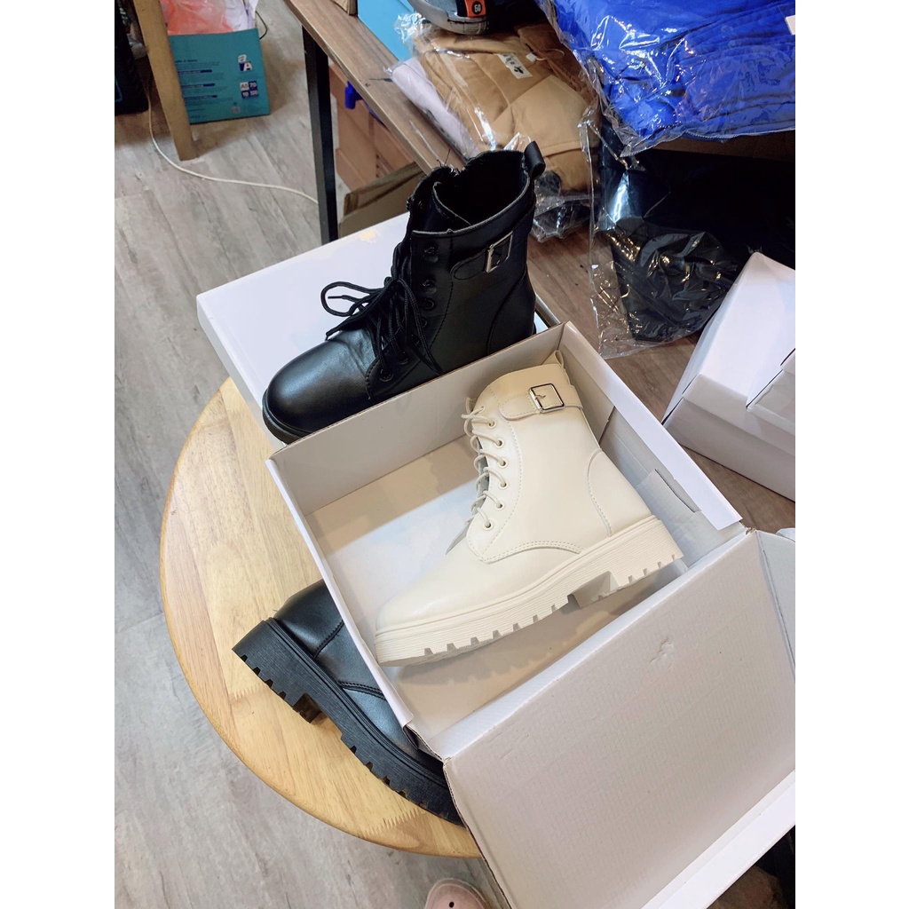 Boot nữ cổ cao , bốt da cao cổ đai cạnh có khóa kéo cực sang