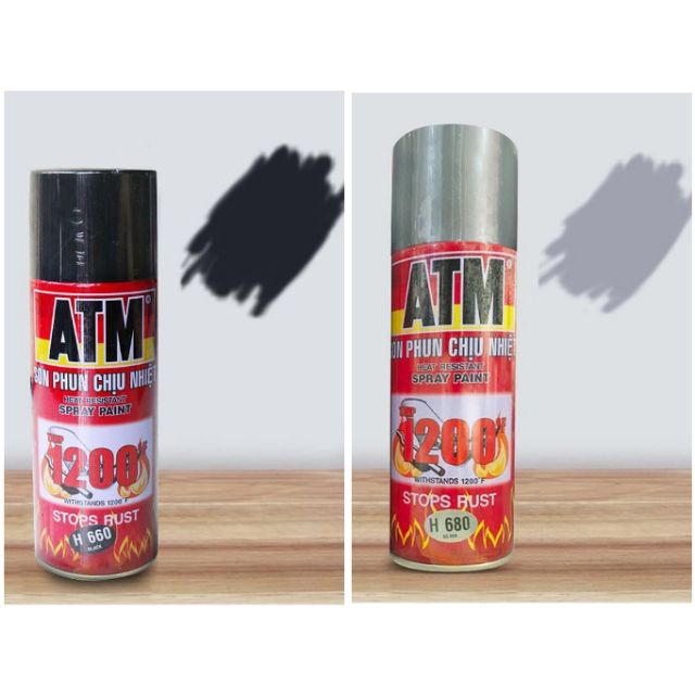 Sơn xịt (phun) ATM chịu nhiệt chống cháy H660 (đen nhám) và H680 (bạc), 400ml