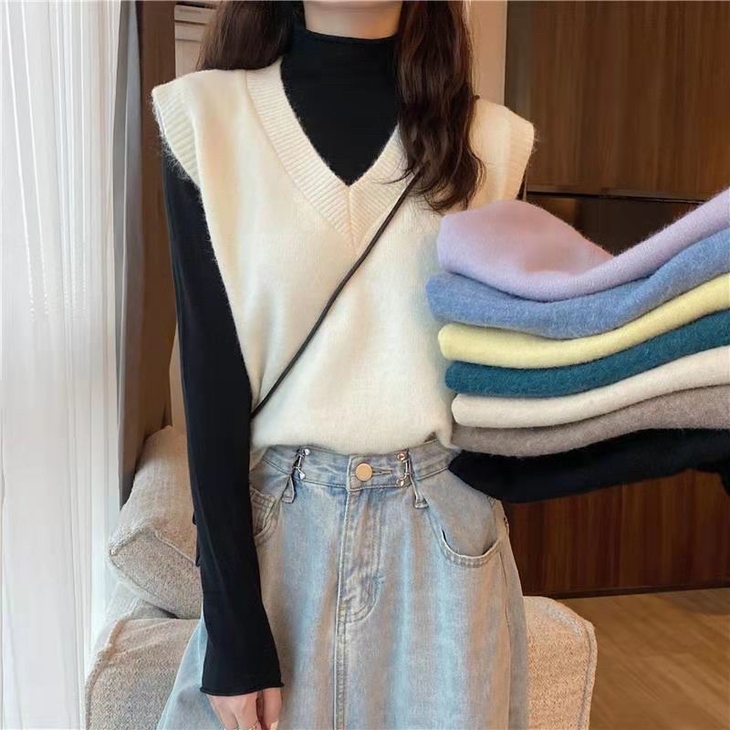 [Order 7-10 ngày] áo len gile trơn cổ chữ V (Kèm ảnh thật)