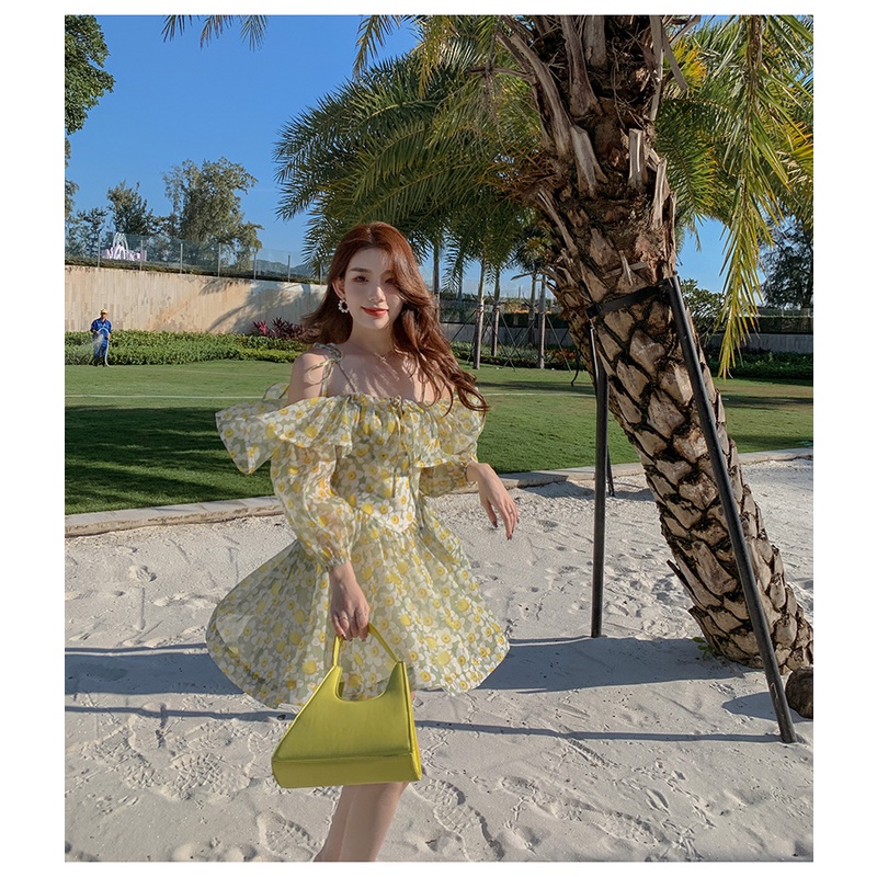 ĐẦM HOA TRỄ VAI HÒA MINZY ĐI BIỂN PHONG CÁCH TIỂU THƯ SANG CHẢNH HÀNG QUẢNG CHÂU CHẤT LIỆU PHOM DÁNG Y HÌNH