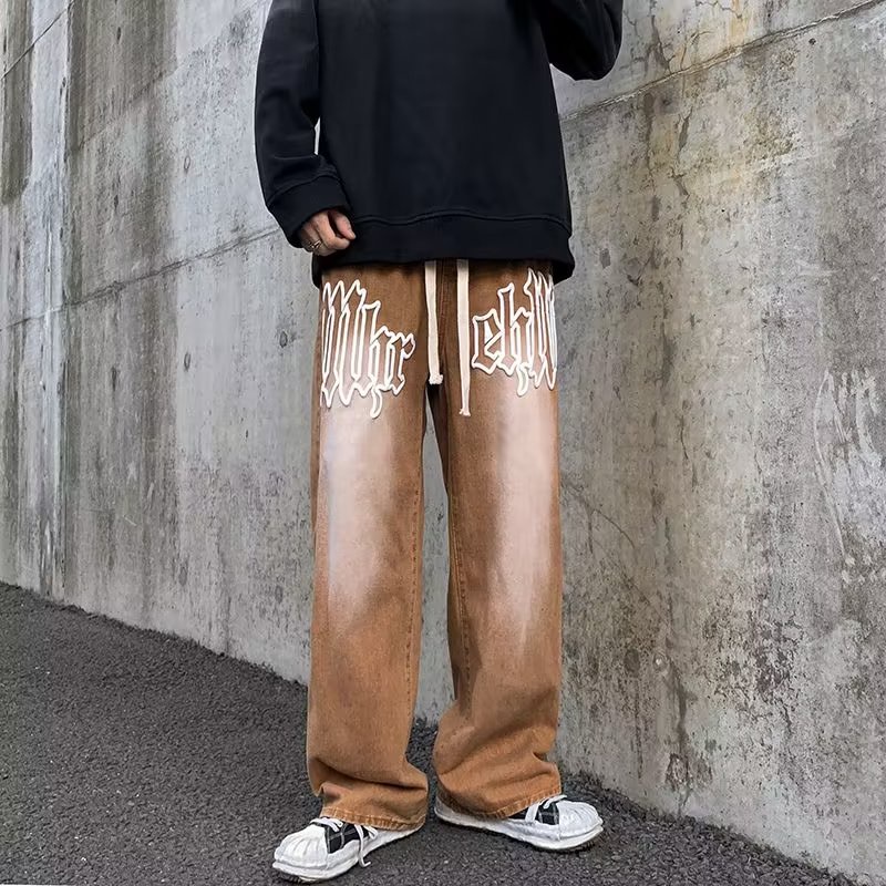 Quần Jean Dài Oversize In Chữ Phong Cách Nhật Bản Thời Trang Cho Nam Size S-3XL