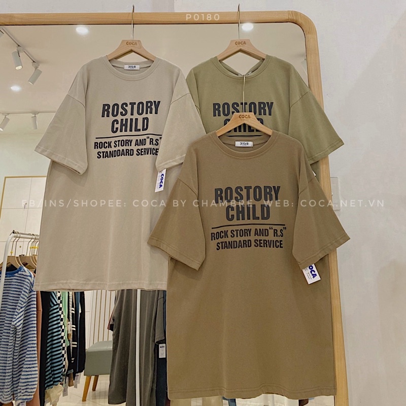 [P0180]🤎 Áo thun cotton mặt lông dày in chữ ROSTORY CHILD form rộng bảng 8 màu vintage (Có sẵn/ảnh thật)