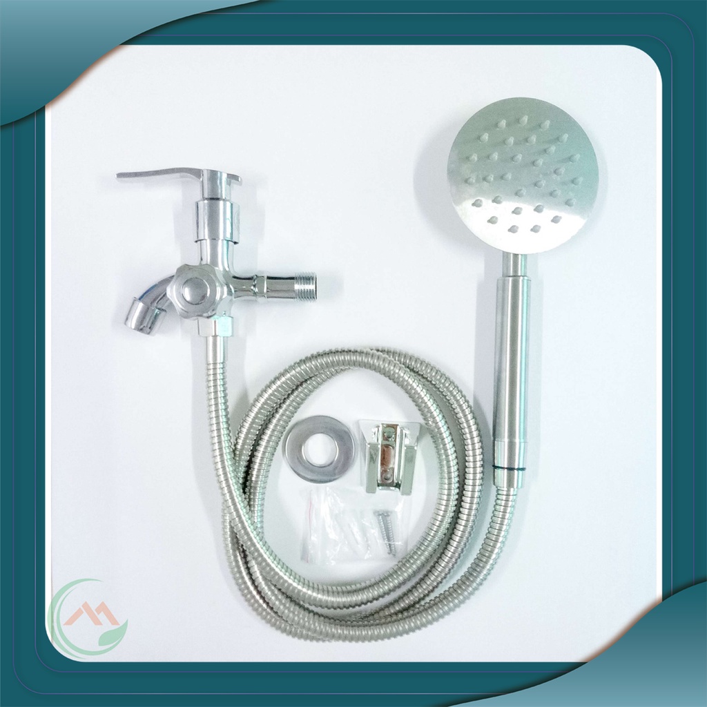 Bộ củ sen hợp kim một đường nước lạnh và tay sen tắm INOX tròn mỏng an toàn, dễ sử dụng,bộ TS+dây+cài - QM.CS02.TS022B3