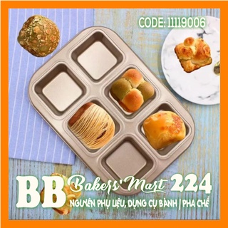 Khuôn cupcake 6 Ô VUÔNG LỚN chống dính - GOLD
