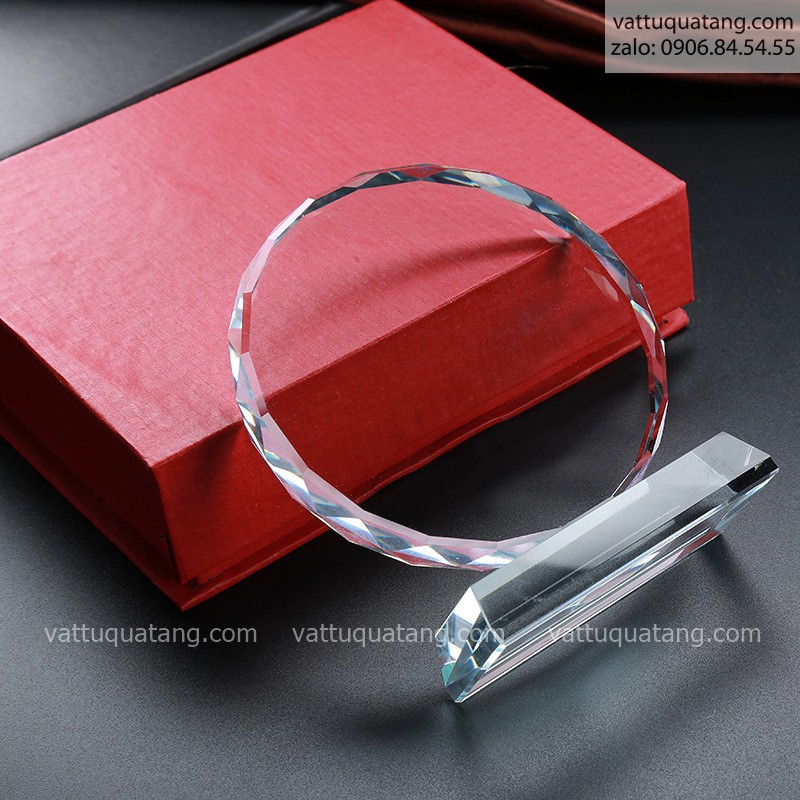 Phôi kỷ niệm chương pha lê trong tròn vát 14cm