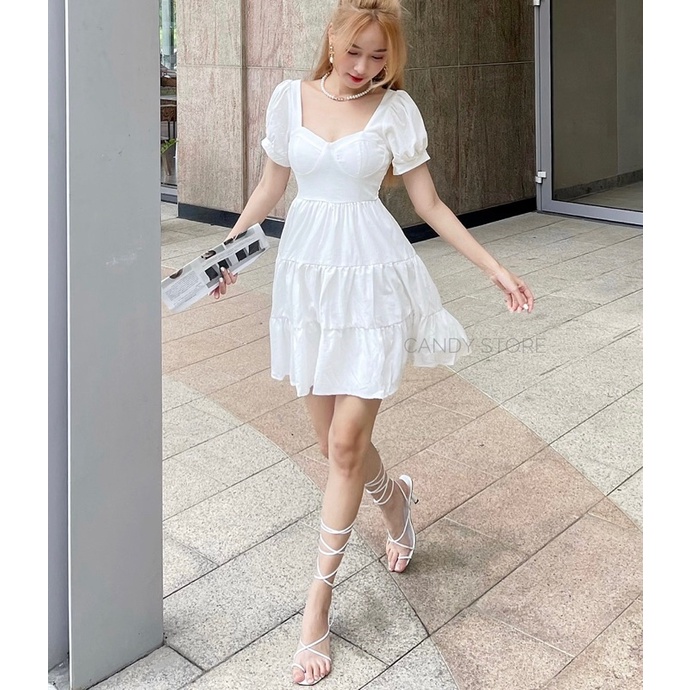 Đầm ngắn babydoll may tầng xoè