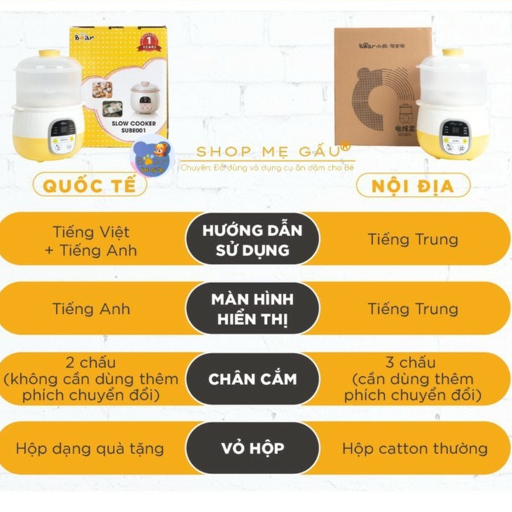 Nồi Nấu Cháo Chậm, Nồi Ninh Hầm Đa Năng Nấu Cách Thủy BEAR 0,8L Bản Quốc tế Bảo Hành 18 Tháng Chính Hãng