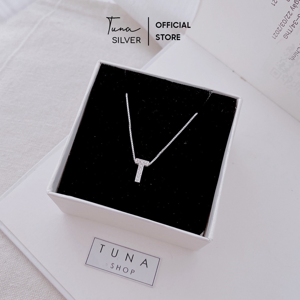 Dây chuyền nữ chữ theo yêu cầu, Vòng cổ chữ nữ Bạc gắn đá cao cấp, 𝐂𝐚𝐦 𝐤𝐞̂́𝐭 𝐜𝐡𝐮𝐚̂̉𝐧 𝐁𝐚̣𝐜 _Tuna Shop Trang sức Bạc