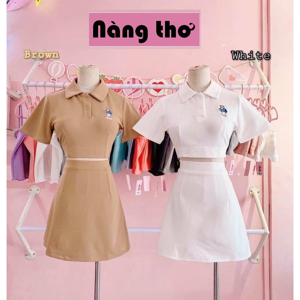 SET VÁY ÁO KIỂU CỔ BẺ CROPTOP CHÂN VÁY CHỮ A CÁ TÍNH, NĂNG ĐỘNG - Nàng Thơ's Shop