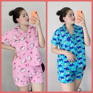 Đồ bộ mặc nhà - pijama kate tay ngắn quần đùi bigsize