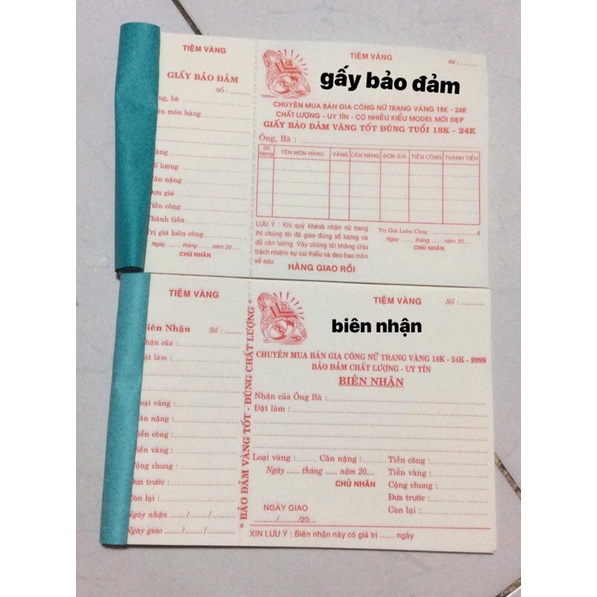 Biên nhận tiệm vàng , 13x19cm, 1 cuốn trên 60 tờ