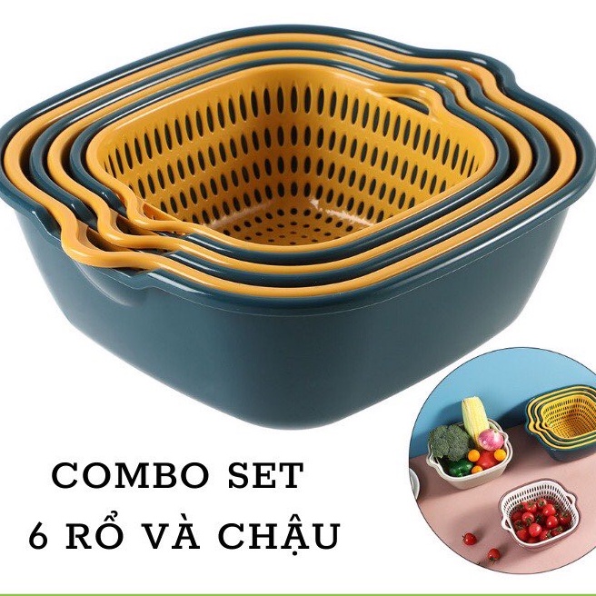 Bộ rổ 6 món kèm chậu chất liệu nhựa cao cấp