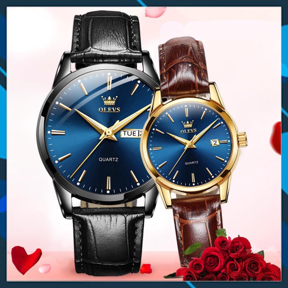 [HÀNG CHUẨN AUTH]Đồng hồ đôi Olevs Nhật Bản,chống thấm nước,dây da cao cấp,dạ quang, thạch anh,cơ cấu chỉ kim