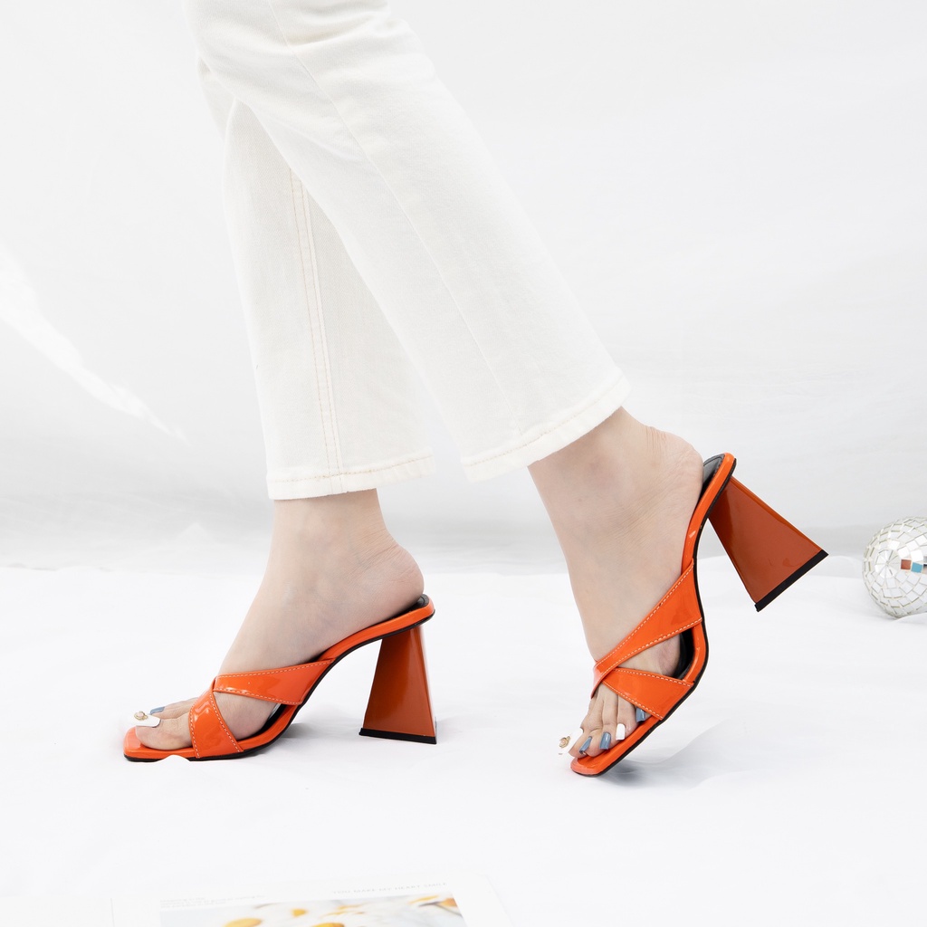 Giày MWC 4296 - Dép Cao Gót 9cm Đế Tam Giác Vuông , Guốc Cao Gót Mũi Vuông Quai Chéo