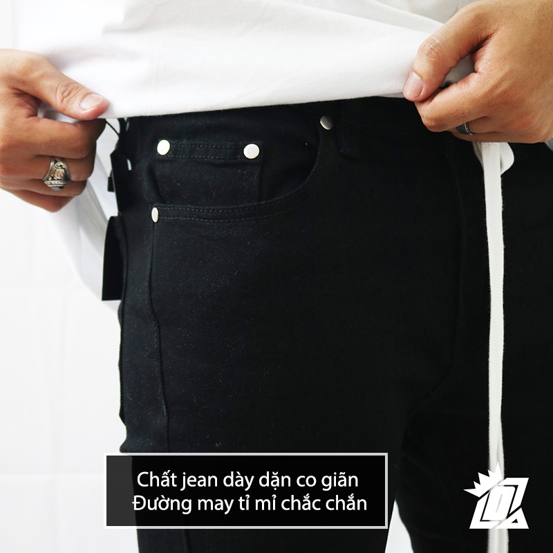 [Mã SKAMAP6 giảm 8% TỐI ĐA 50K đơn250K] Quần jean nam DATINO đen rách gối form Skinny co giãn ống khóa Zipper, bền màu | BigBuy360 - bigbuy360.vn