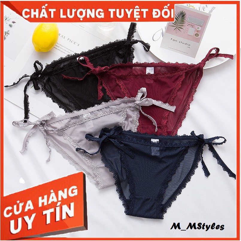 Quần Lót Ren Dây ⚡️𝐅𝐑𝐄𝐄𝐒𝐇𝐈𝐏⚡️ Buộc Dây 2 Bên Ren Lưới Trong Suốt Gợi Cảm - Quần Chip Nữ