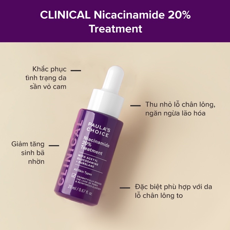 [Mã SKAMPUSH11 giảm 10% đơn 200k] TINH CHẤT NIACINAMIDE 20% TREATMENT SE KHÍT LỖ CHÂN LÔNG PAULA’S CHOICE | BigBuy360 - bigbuy360.vn