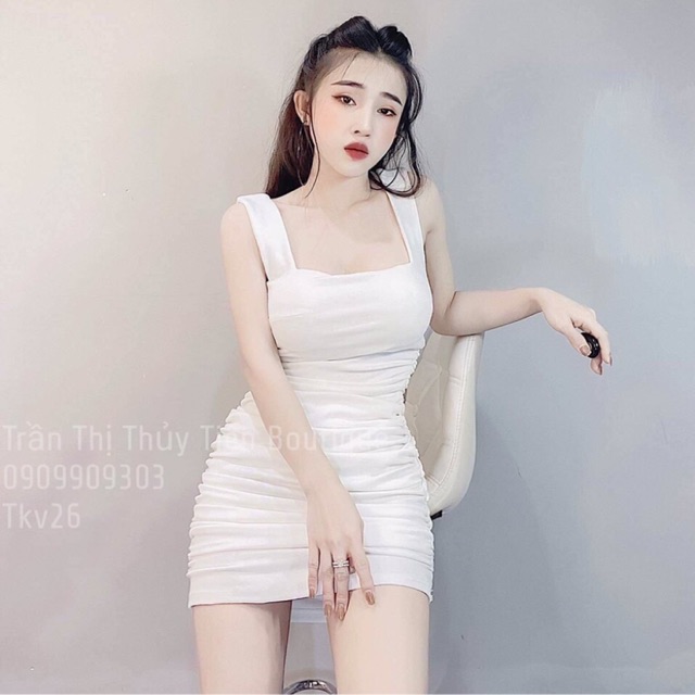 VIP SALE CỰC HOT - Đầm body nhún 2 dây bản to thun borip cao cấp chuẩn hàng shop - Ảnh thật UrBrand.Store