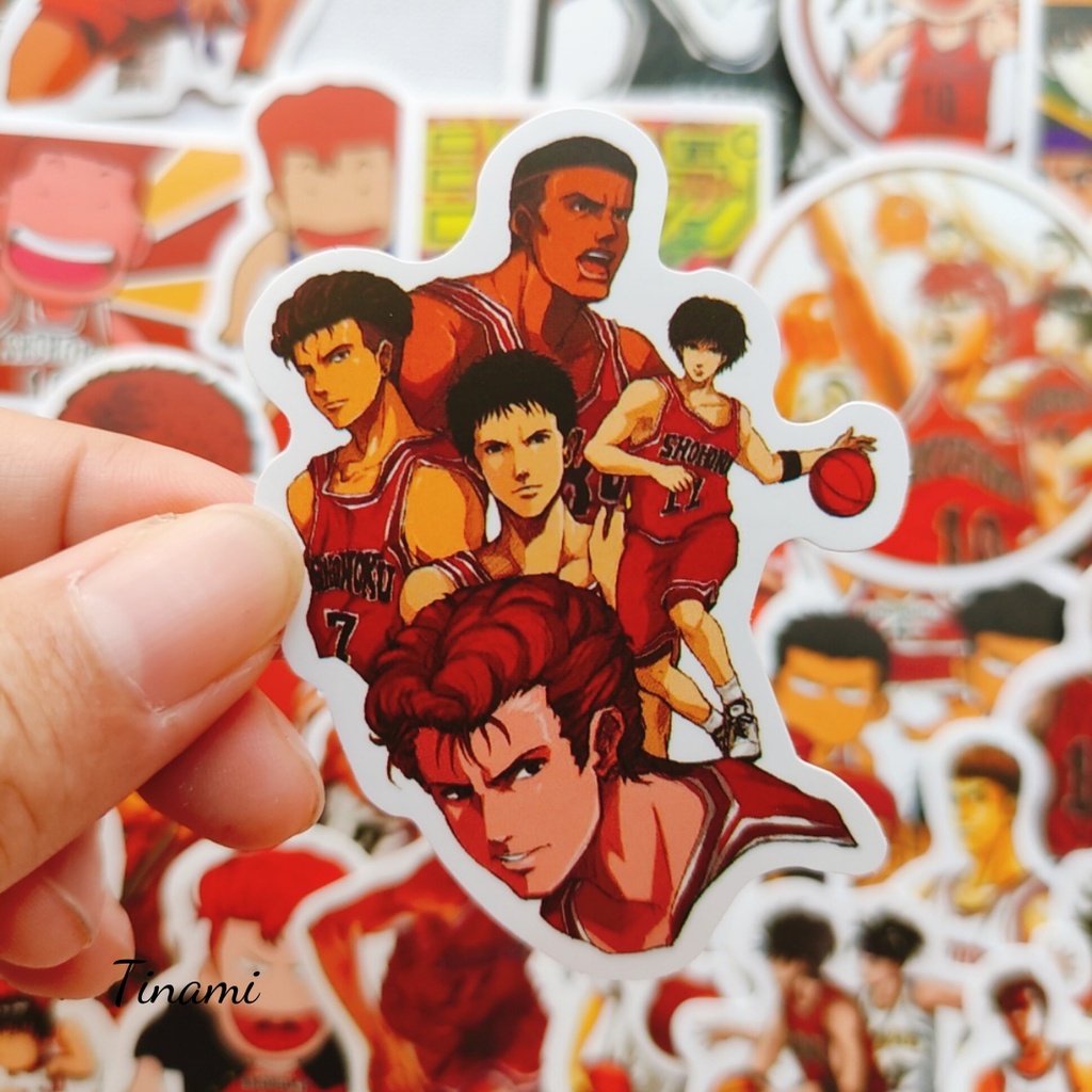 Bộ 50 hình dán Sticker Cao thủ bóng rổ SLAM DUNK trang trí điện thoại latop mũ bảo hểm xe máy vali ván trượt