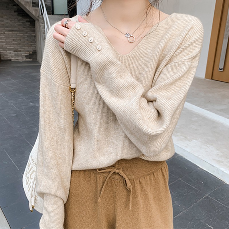 Áo sweater cổ chữ V đáng yêu cho nữ