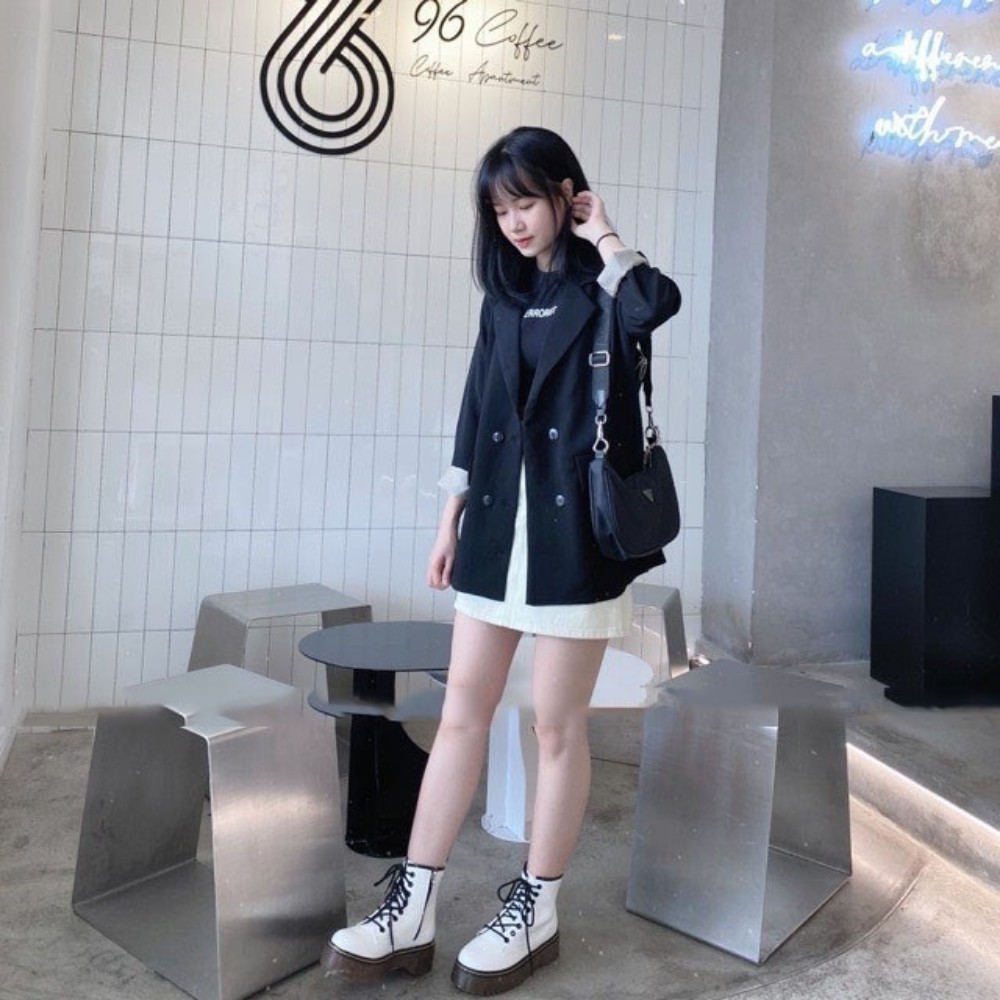 Áo Blazer nữ 2 lớp túi nắp Hàn Quốc. Áo vest màu đen ulzzang so hot | BigBuy360 - bigbuy360.vn