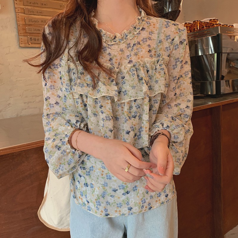 Áo voan hoa mỏng Quảng Châu phối bèo dễ thương