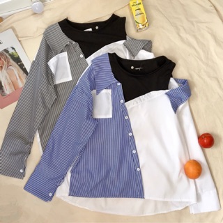 Áo Sơmi Rớt Vai Kèm Áo Đen ( ảnh thật shop chụp )