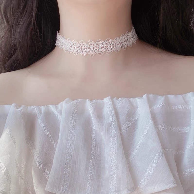 Vòng Cổ Choker Dây Ren Màu Trắng Phong Cách Hàn Quốc Thời Trang