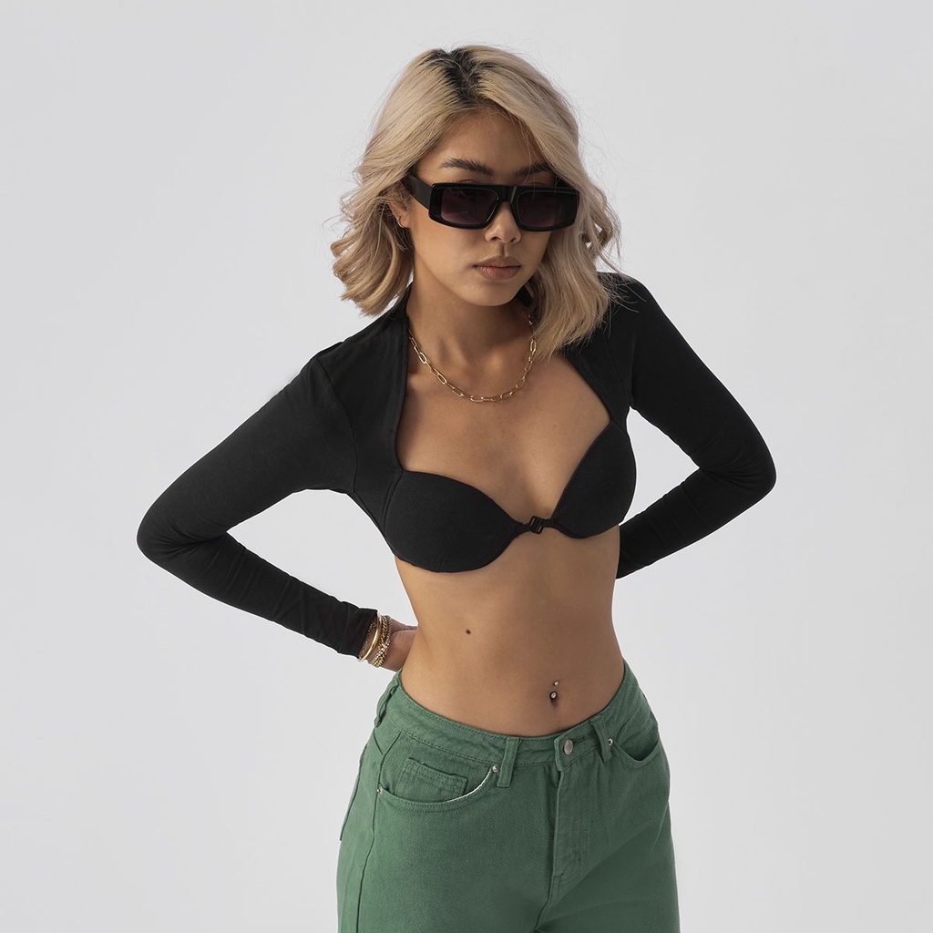 TATICHU - Áo croptop cúp ngực tay dài - Clasp Front Long Sleeve Croptop