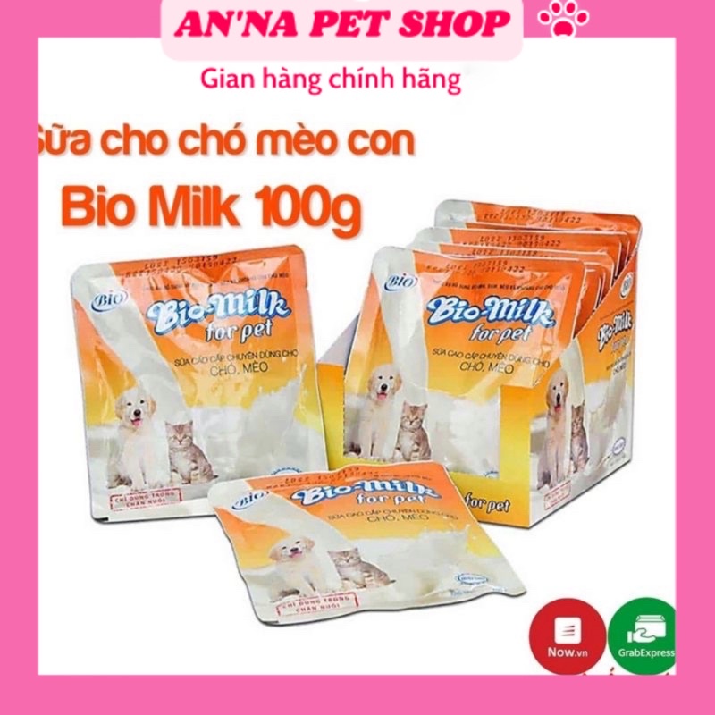 Sữa cho chó mèo, sữa Bio Milk cho mèo sơ sinh 100g, sữa cao cấp dùng cho chó mèo.