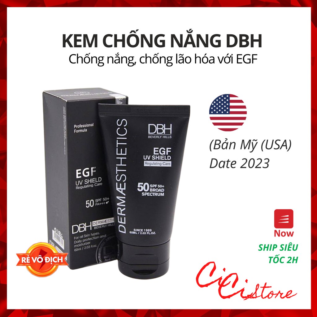 [𝐌𝐚𝐝𝐞 𝐢𝐧 𝐔𝐒𝐀] KEM CHỐNG NẮNG DERMAESTHETICS DBH SPF 50+/PA+++ EGF UV SHIELD 60ml