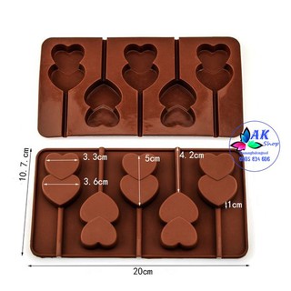 2501.302 khuôn silicone lollipop 5 tim đôi